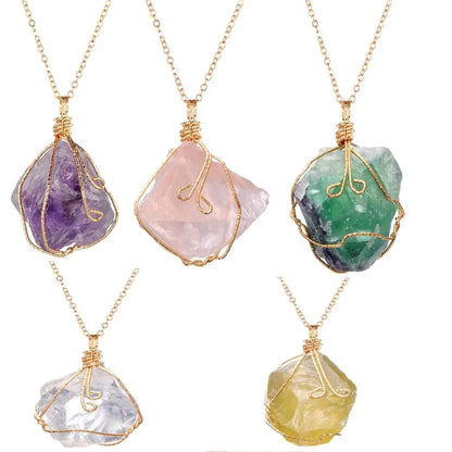 Natural Gemstone Necklace Chakra Stone Pendant Energy Healing Crystal with Chain - Anti Spier 