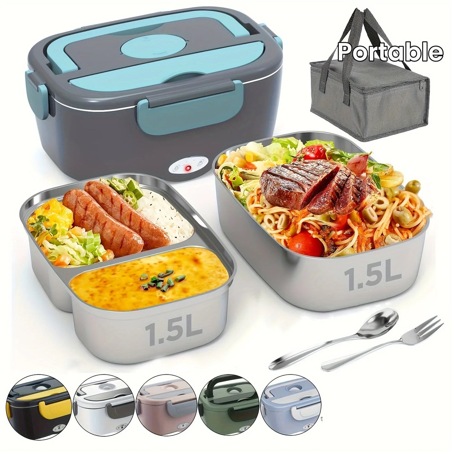 HOMEFISH 1.5 L 60W Electric Lunch Box Food Warmer Portable Food Heater for Car Or Home - Leak Proof 304 Stainless Steel Liner