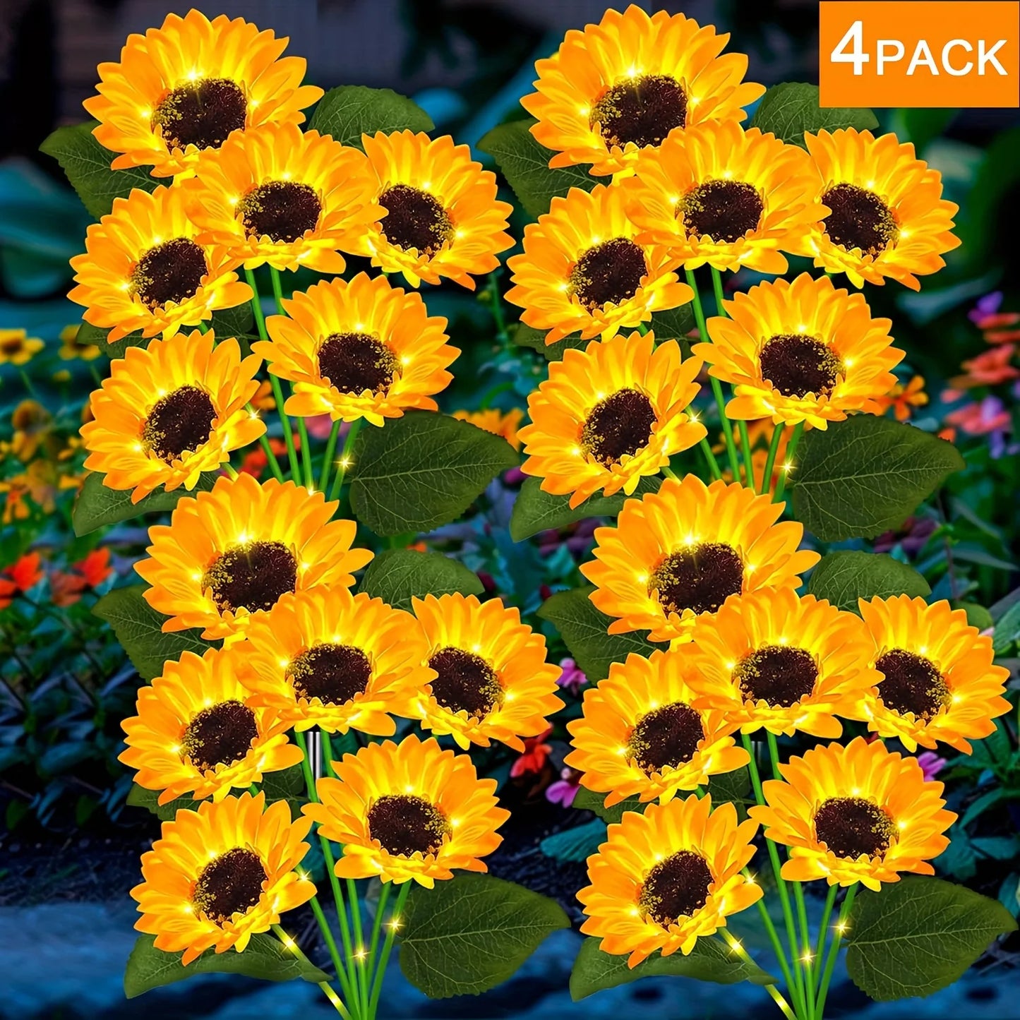 4Pack Solar Sunflower Lights Outdoor Flower Garden Stake Lights Waterproof Thanksgiving Decor for Grave Pathway Wedding Party