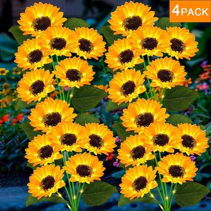 4Pack Solar Sunflower Lights Outdoor Flower Garden Stake Lights Waterproof Thanksgiving Decor for Grave Pathway Wedding Party