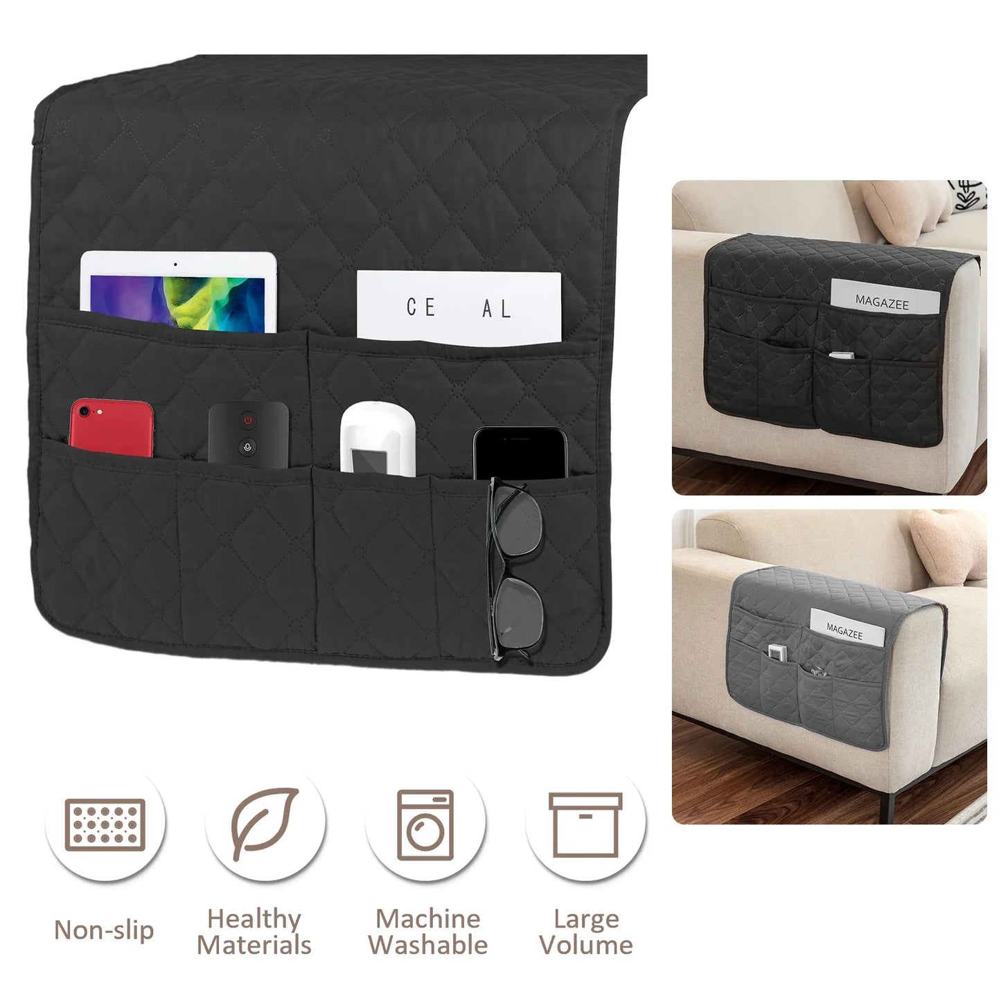 Sofa Armrest Storage Bag with 6 Pockets Waterproof Remote Organizer Reusable Sofa Storage Caddy Washable Armchair Organizer