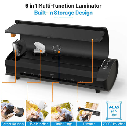 Laminator, Laminator Machine with Laminating Sheets & 60s Warm Up, 6 in 1 Hot & Cold A4 Laminating Machine, 9 Inch