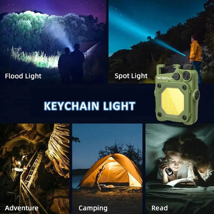 Mini LED Portable Keychain Flashlight Multifunction COB Work Light USB Rechargeable Strong Magnet Outdoor Camping Lantern