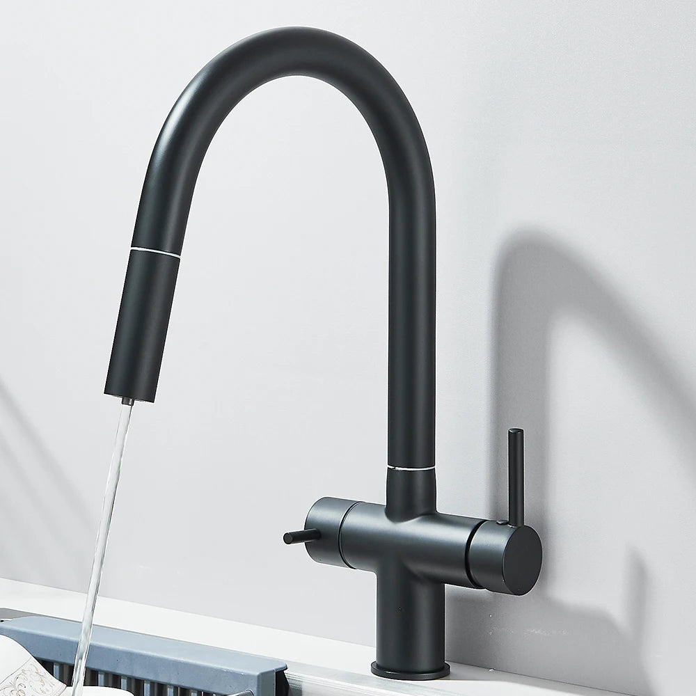 Filtered Kitchen Sink Faucet With Retractable Sprayer Brass Water Filter Tap Drinking Water Tap Vessel Sink Mixer For Kitchen