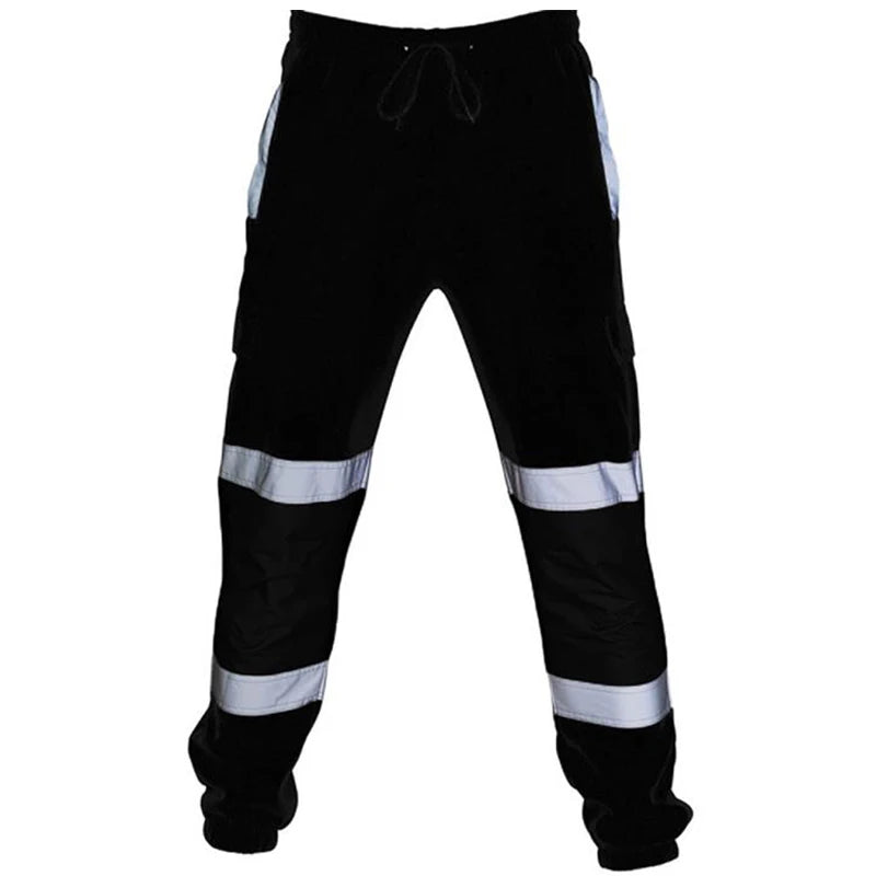 Mens Work Uniform Bottoms Safety Sweat Pants Striped Reflective Pants Loose Mens Jogging Trousers Joggers Patchwork Workwear