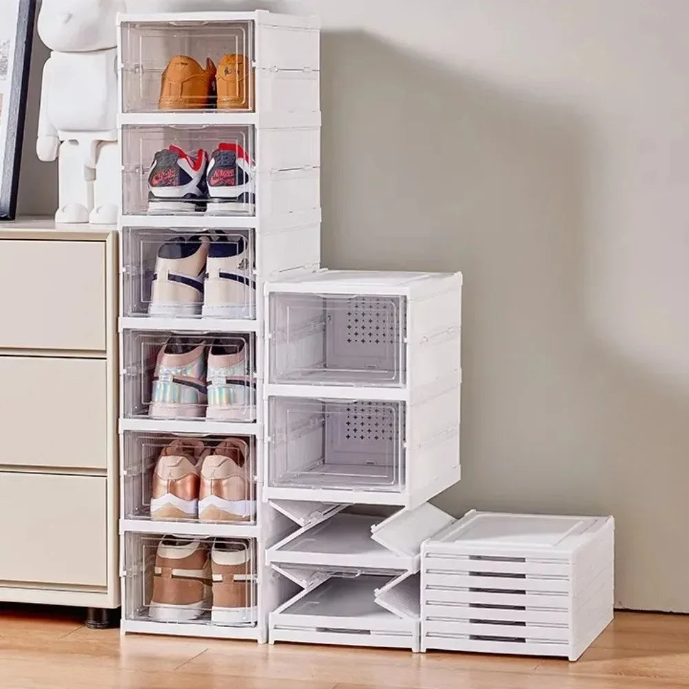 Foldable Shoe Rack Organizer 6 Layers Transparent Tackie Box Collapsible Home Sneaker Storage Stackable Shoes Cabinet For Closet