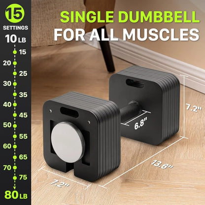 Adjustable Dumbbell Set, 10-80lb, 5lb Increments, Quick-Lock Square Weight Dumbbells for Home Gym Fitness (80lb×2)