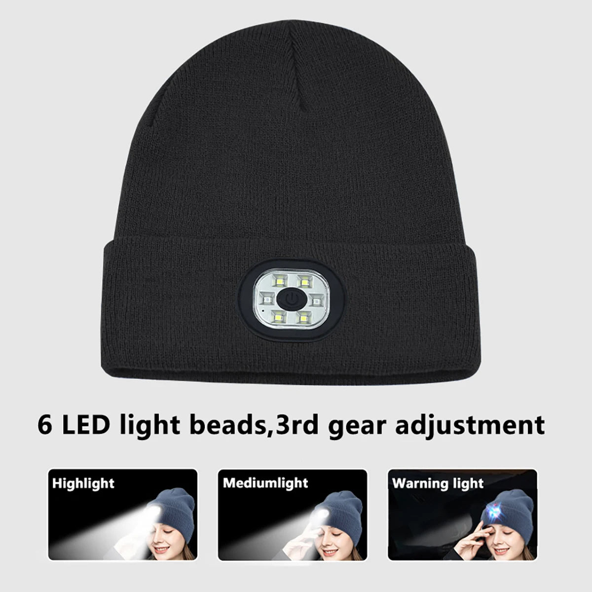 LED Beanie with The Light Unisex USB Rechargeable Headlamp Winter Knitted Cap Gifts For Men Dad Father USB Rechargeable Caps