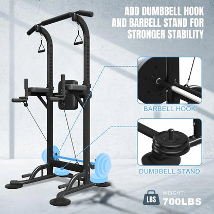 Pull Up Dip Station for Home Gym, Power Tower with Backrest, Adjustable Height Pull Up Bar Stand