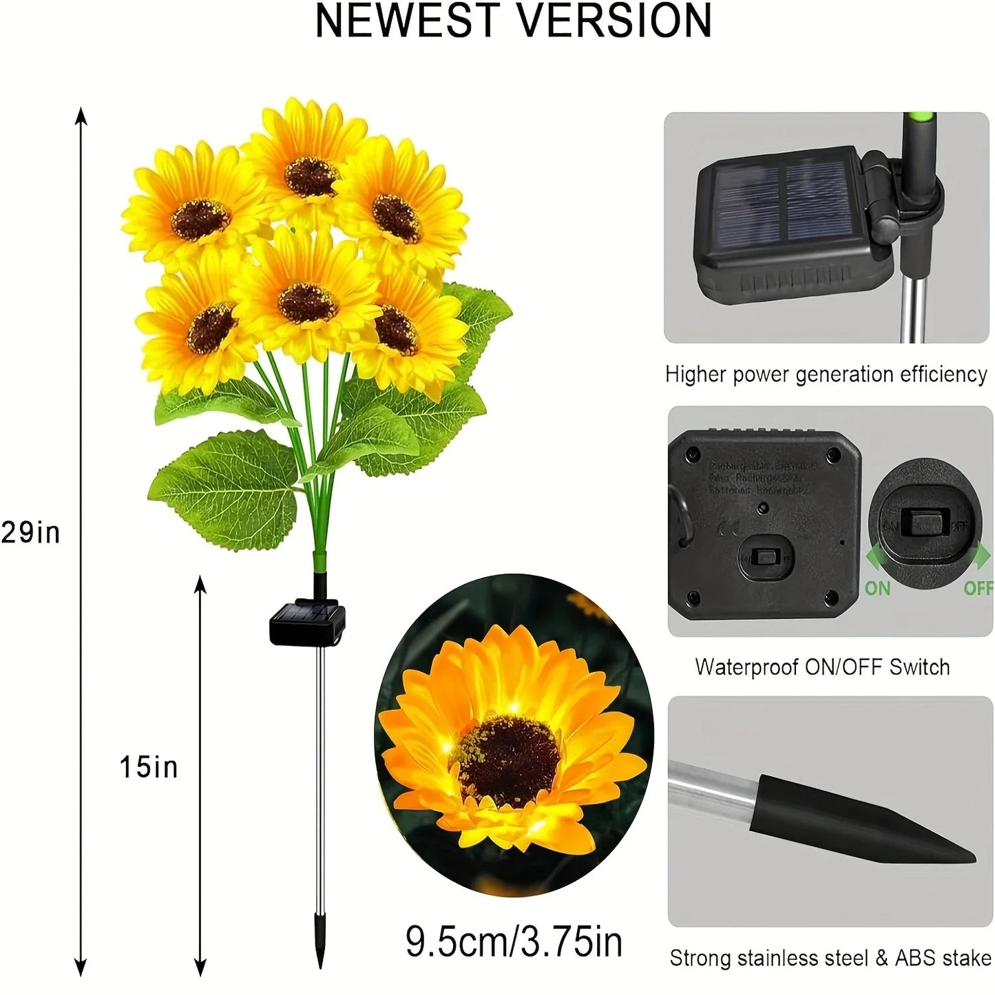 4Pack Solar Sunflower Lights Outdoor Flower Garden Stake Lights Waterproof Thanksgiving Decor for Grave Pathway Wedding Party