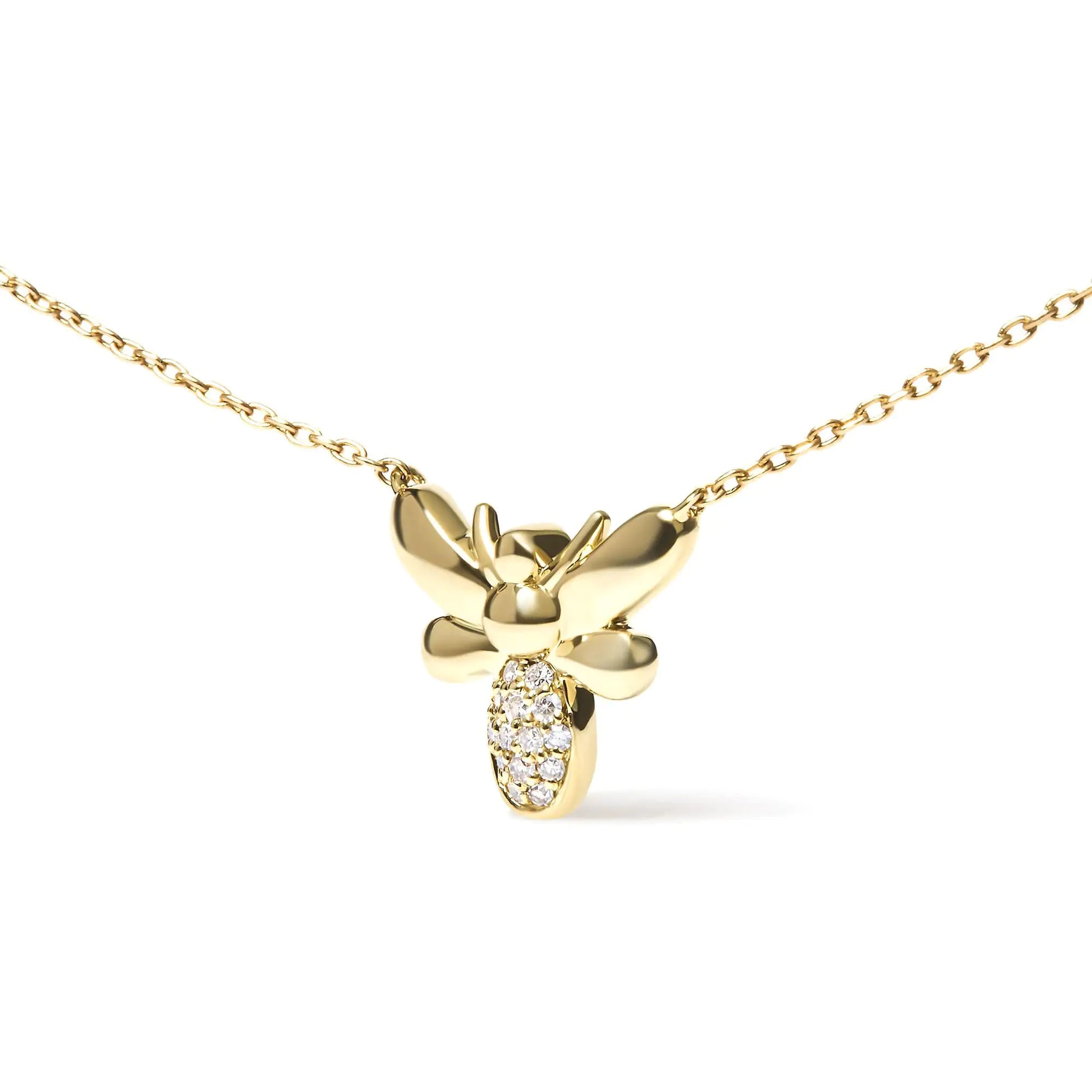 10K Yellow Gold Diamond Accented Bumble Bee Pendant 18" Inch Necklace (H-I Color, I1-I2 Clarity) - Anti Spier 