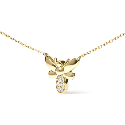 10K Yellow Gold Diamond Accented Bumble Bee Pendant 18" Inch Necklace (H-I Color, I1-I2 Clarity) - Anti Spier 