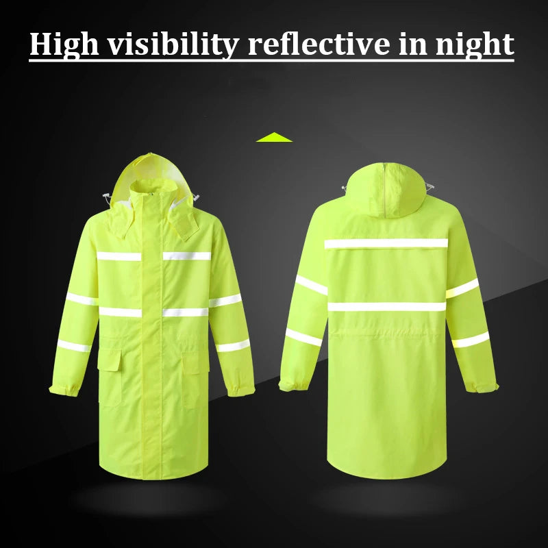 Hi Vis Rain Jacket Reflective Safety Long Rain Coat for Men And Women