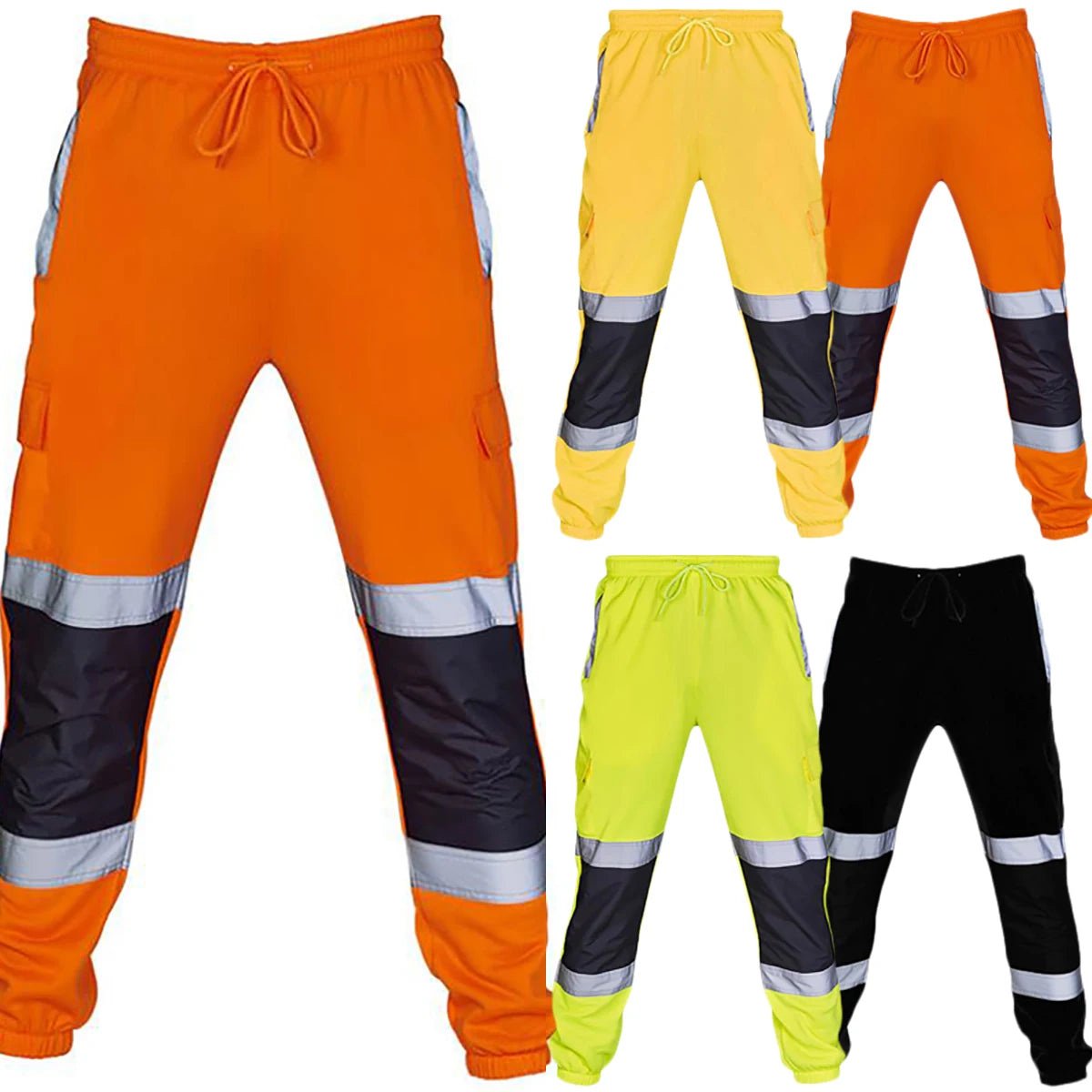 Mens Work Uniform Bottoms Safety Sweat Pants Striped Reflective Pants Loose Mens Jogging Trousers Joggers Patchwork Workwear