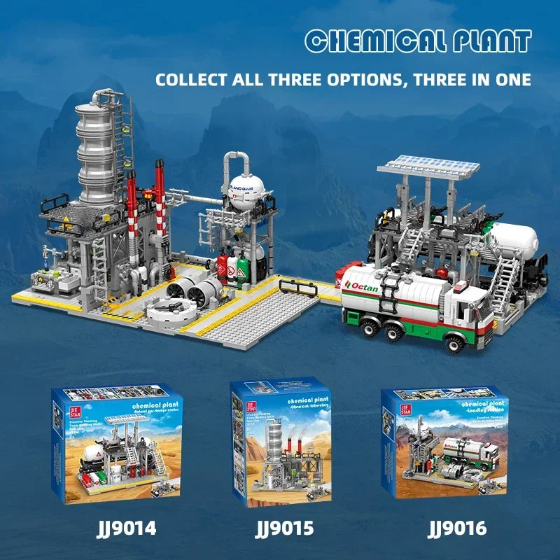 City Street View Building Blocks Natural Gas Storage Center Laboratory Transport Station 3 In 1 Assembly Model Bricks Kids Toys