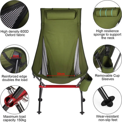 Outdoor Camping Ultralight Folding Chair Travel Chair Fishing BBQ Hiking Strong High Load 150kg Beach Oxford Cloth Fishing Chair