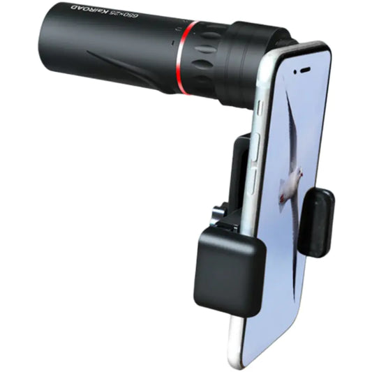 HD Monocular Telescope attached to a smartphone for clear viewing of distant landscapes.