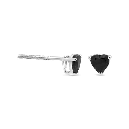 14K White Gold 1.00 Cttw Heart Cut Black Diamond Stud Earrings - Anti Spier 