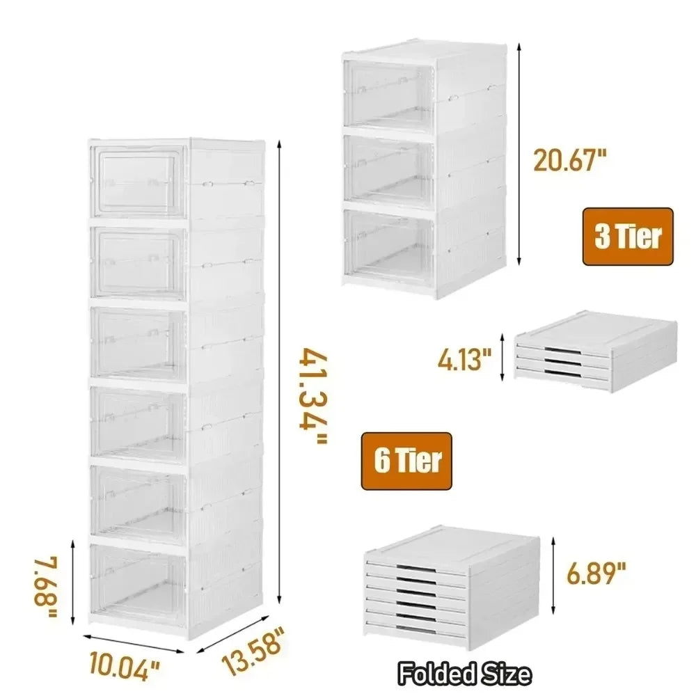 Foldable Shoe Rack Organizer 6 Layers Transparent Tackie Box Collapsible Home Sneaker Storage Stackable Shoes Cabinet For Closet