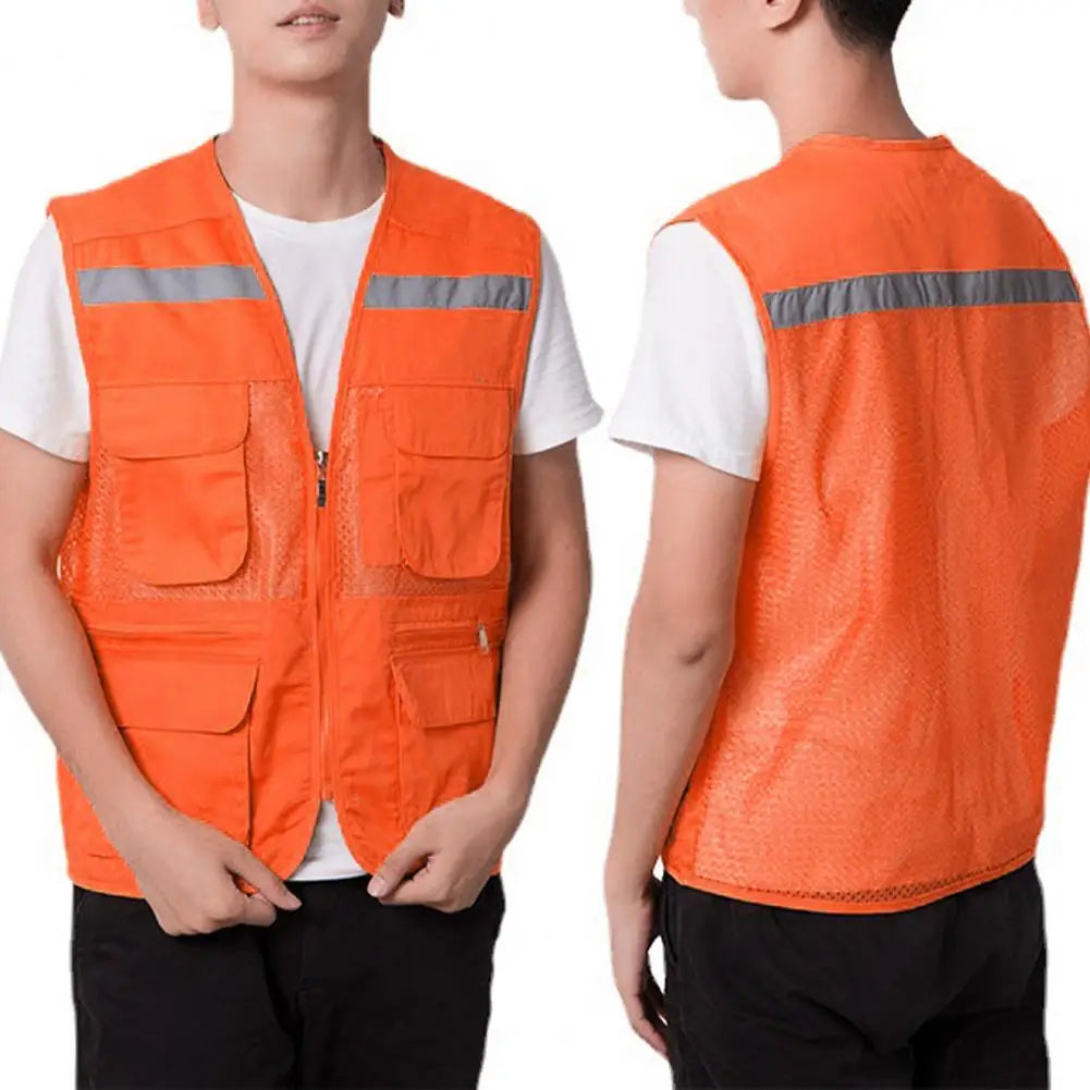 Stylish Vest Coat Breathable Cargo Vest Mesh Stitching Reflective Night Safety Waistcoat  Safe