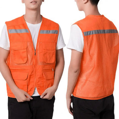 Stylish Vest Coat Breathable Cargo Vest Mesh Stitching Reflective Night Safety Waistcoat  Safe