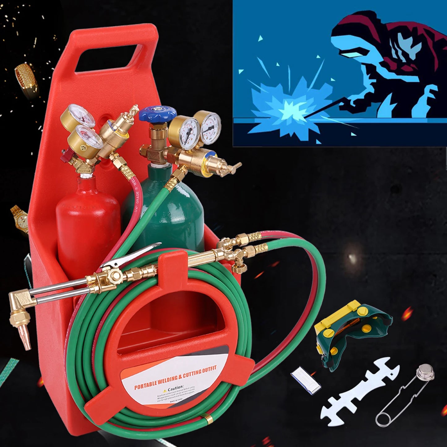 Portable Oxyacetylene Welding And Cutting Torch Kit With Long Pipe Brass Nozzle Welding Cutting Torch Soldering Equipment Kit