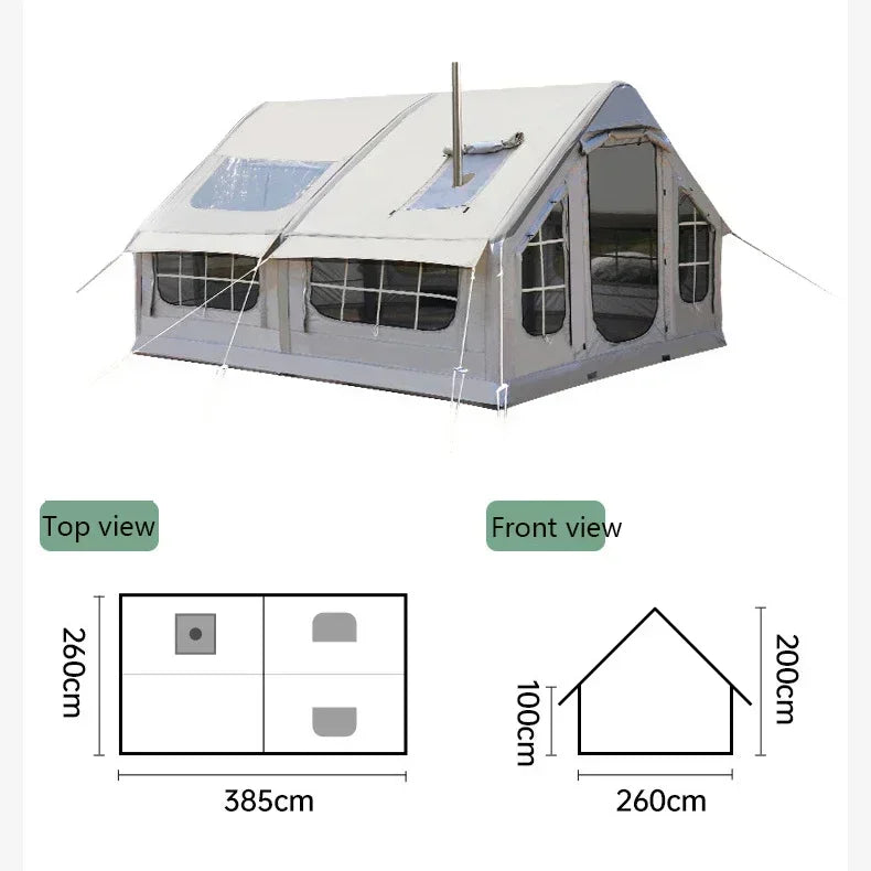 Inflatable camping tent no need to build 10 square meters 6-8 person space chimney design windproof and rainproof