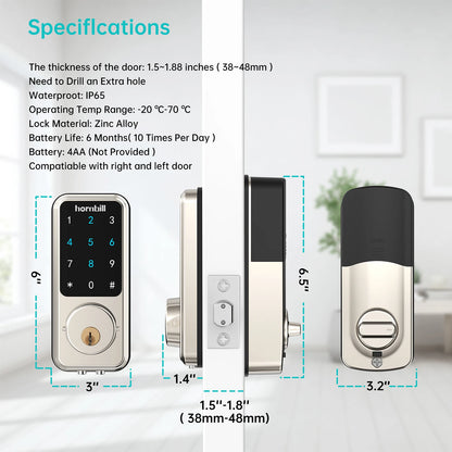 Hornbill Smart Front Door Lock Deadbolt Keyless Entry Locks Electronic Digital Keypad Bluetooth Security For Home Office Airbnb