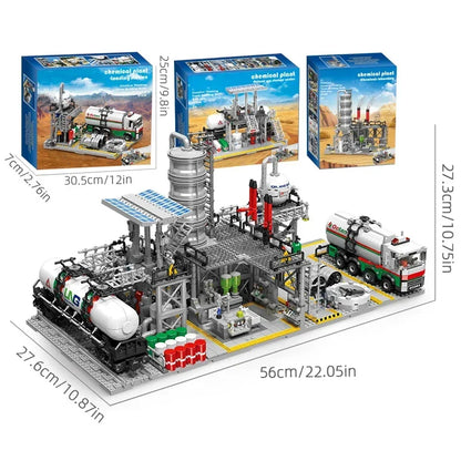 City Street View Building Blocks Natural Gas Storage Center Laboratory Transport Station 3 In 1 Assembly Model Bricks Kids Toys