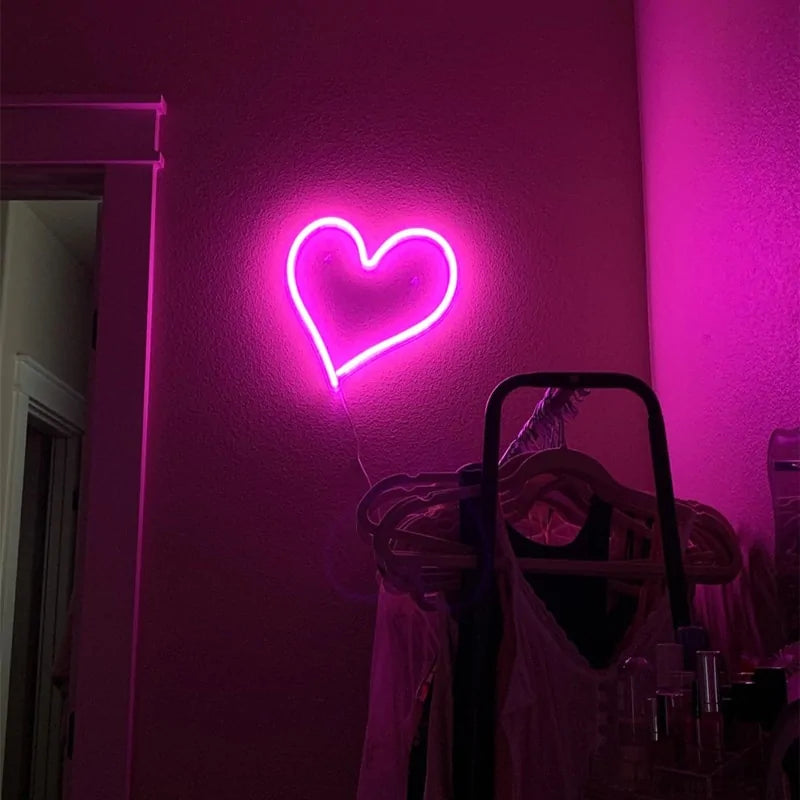 Big Heart Shape Neon Sign Wall Hanging Light - 38cm, USB Powered