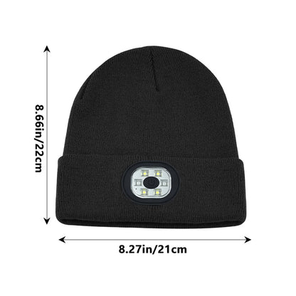 LED Beanie with The Light Unisex USB Rechargeable Headlamp Winter Knitted Cap Gifts For Men Dad Father USB Rechargeable Caps