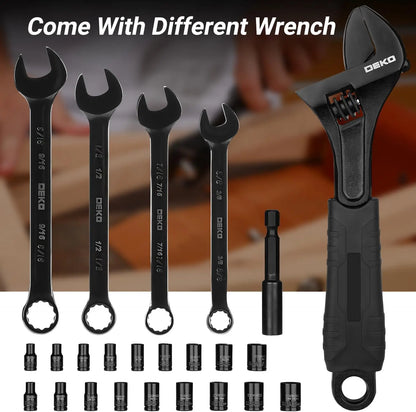 DEKO DKMT178 Household with Drill Wrench Socket Basic Hand Tools Sets for Men Car Repair Mechanic Tool Kit Set Automotive