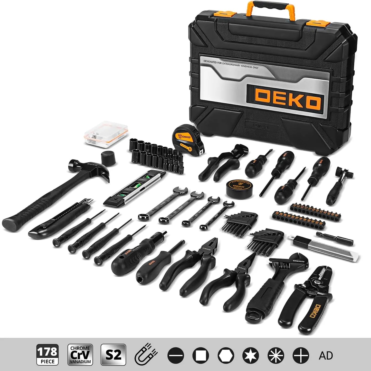 DEKO DKMT178 Household with Drill Wrench Socket Basic Hand Tools Sets for Men Car Repair Mechanic Tool Kit Set Automotive