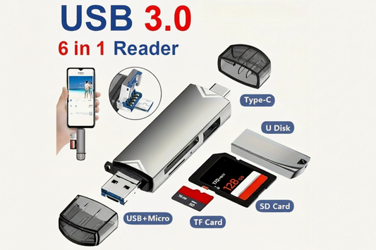 6-in-1 USB High-speed Transfer 5Gbps Rate Card Reader, Type-c Plug And Play