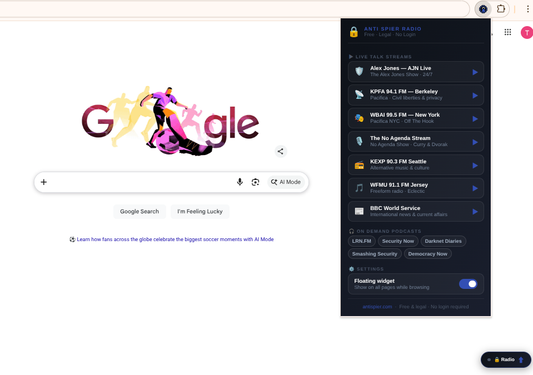 Anti Spier Radio 24/7 Non Stop Access Browser Extension