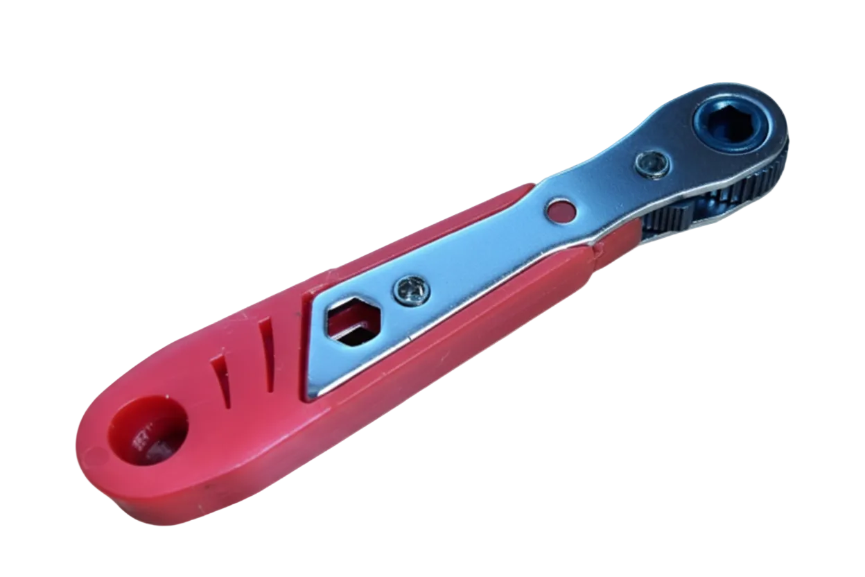 Red and blue pocket knife on a white background