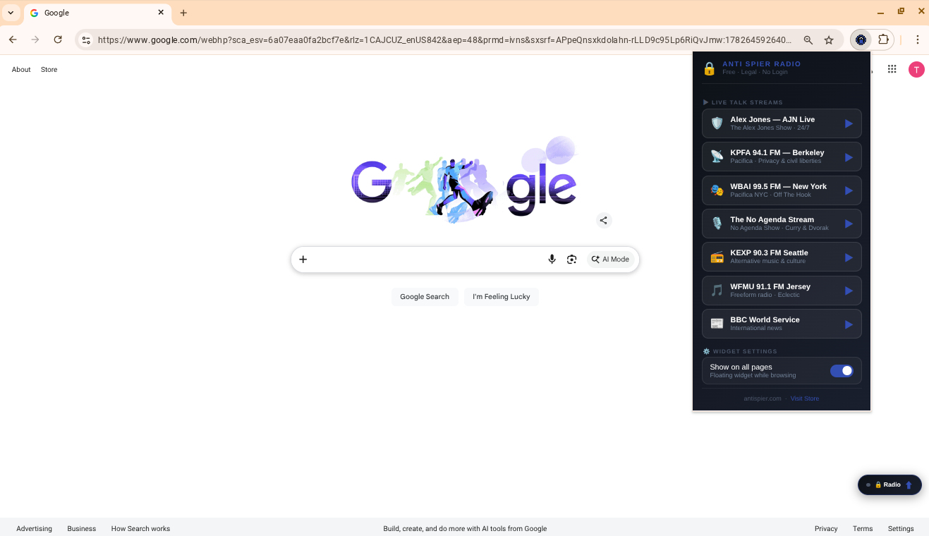 Anti Spier Radio 24/7 Non Stop Access Browser Extension