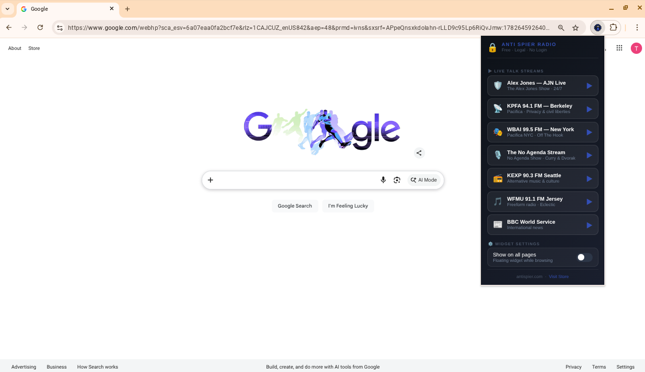 Anti Spier Radio 24/7 Non Stop Access Browser Extension