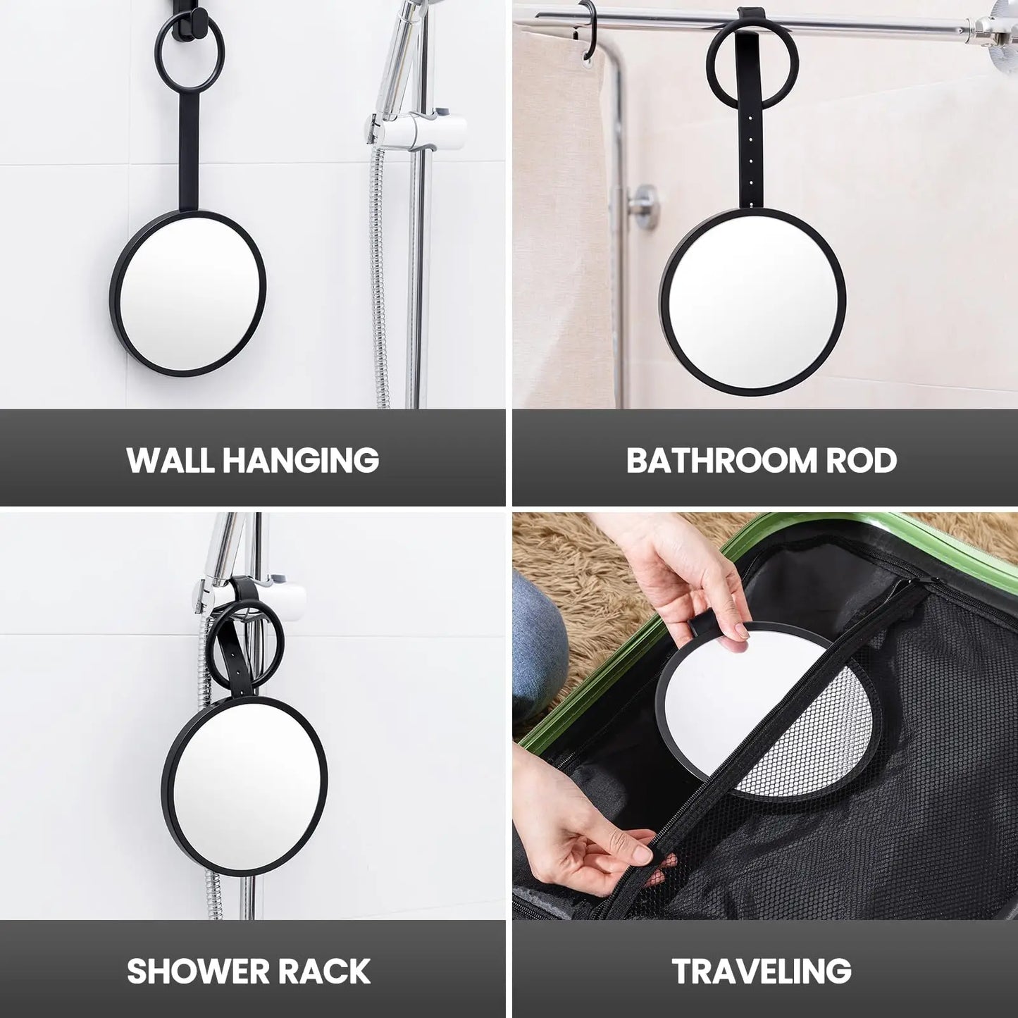 TAILI Shower Mirror Fogless for Shaving, Removable Anti Fog Wall Hanging Mirror for Travel Camping, Shower, Bathroom Mirror