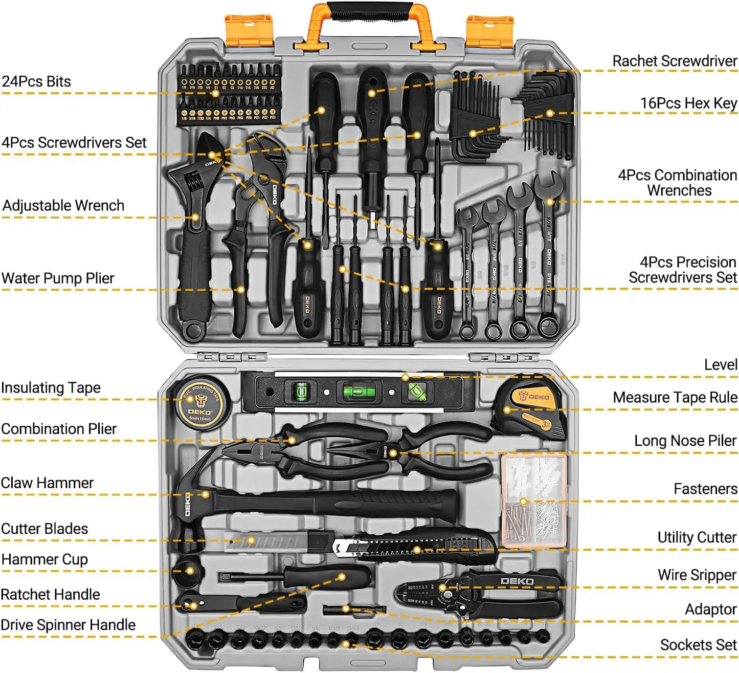 DEKO DKMT178 Household with Drill Wrench Socket Basic Hand Tools Sets for Men Car Repair Mechanic Tool Kit Set Automotive