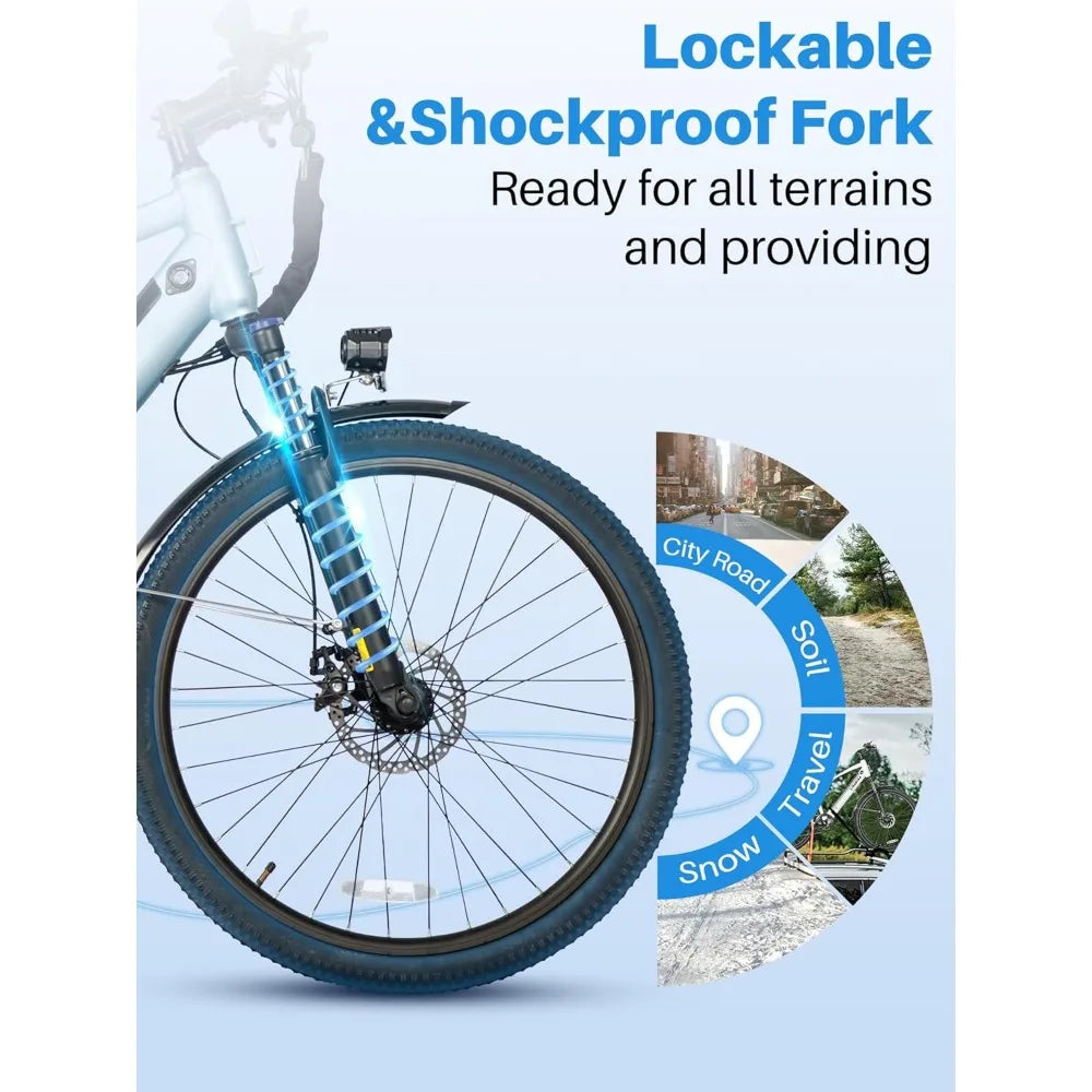 26" Electric Bike for Adults with Peak 500W Brushless Motor, 35Miles Removable Battery 20MPH Commuting Electric Mountain Bike