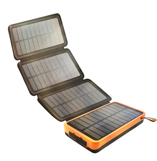 Solar Charger 20000mAH Power Bank Fast Charging 4 Solar Panels Built-in Super Bright LED Flashlight Outdoor USB C External Battery Pack with Dual USB Output for Smartphone Tablet etc