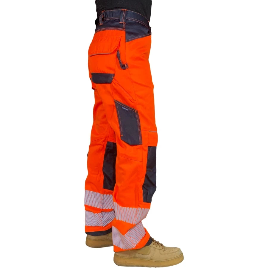 Reflective Stripe Pants Multi Pockets Cotton Construction Work Pants for Men Ouddoor Road Workwear Trousers Safety Cargo Pants