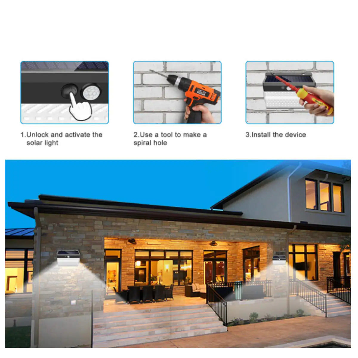 Lumina 206 LED Cluster Lights With Solar Power And Motion Sensor