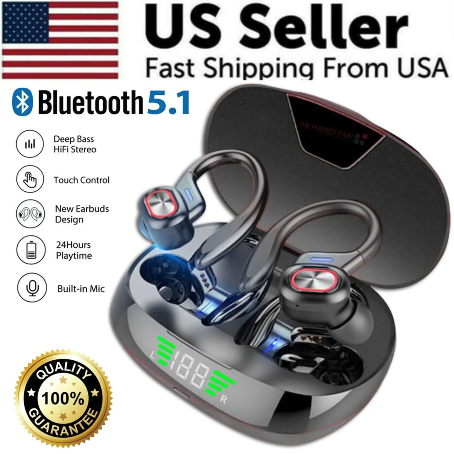 Bluetooth Headset 5.1 True Wireless Earphones Earbuds Headphones HiFi Sport TWS - Anti Spier 