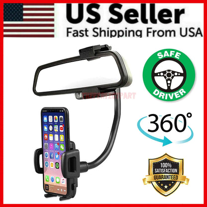 Universal 360° Car Rearview Mirror Mount Stand Holder Cradle For Cell Phone GPS