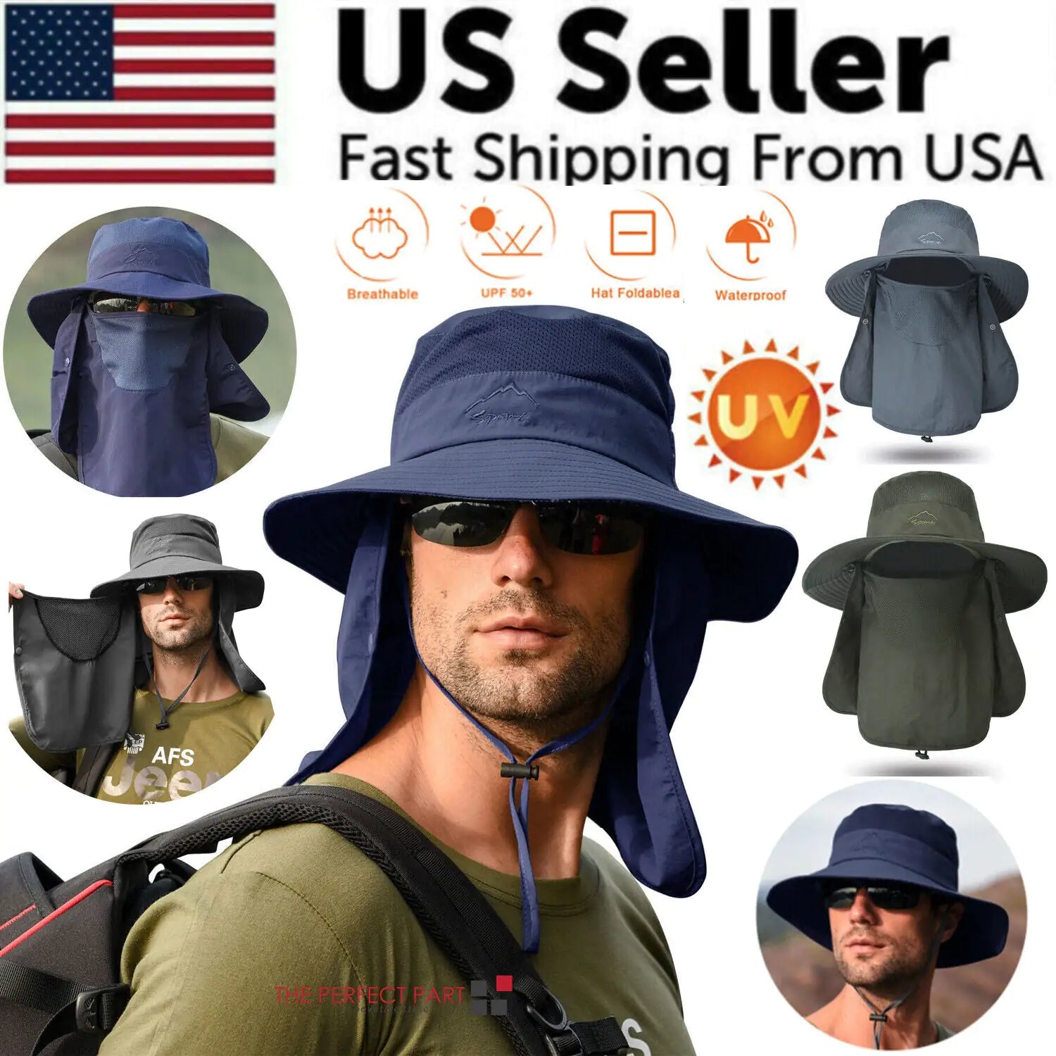 Wide Brim Sun Hat UV Protection Bucket Cap For Hiking Camping Fishing Safari Men - Anti Spier 