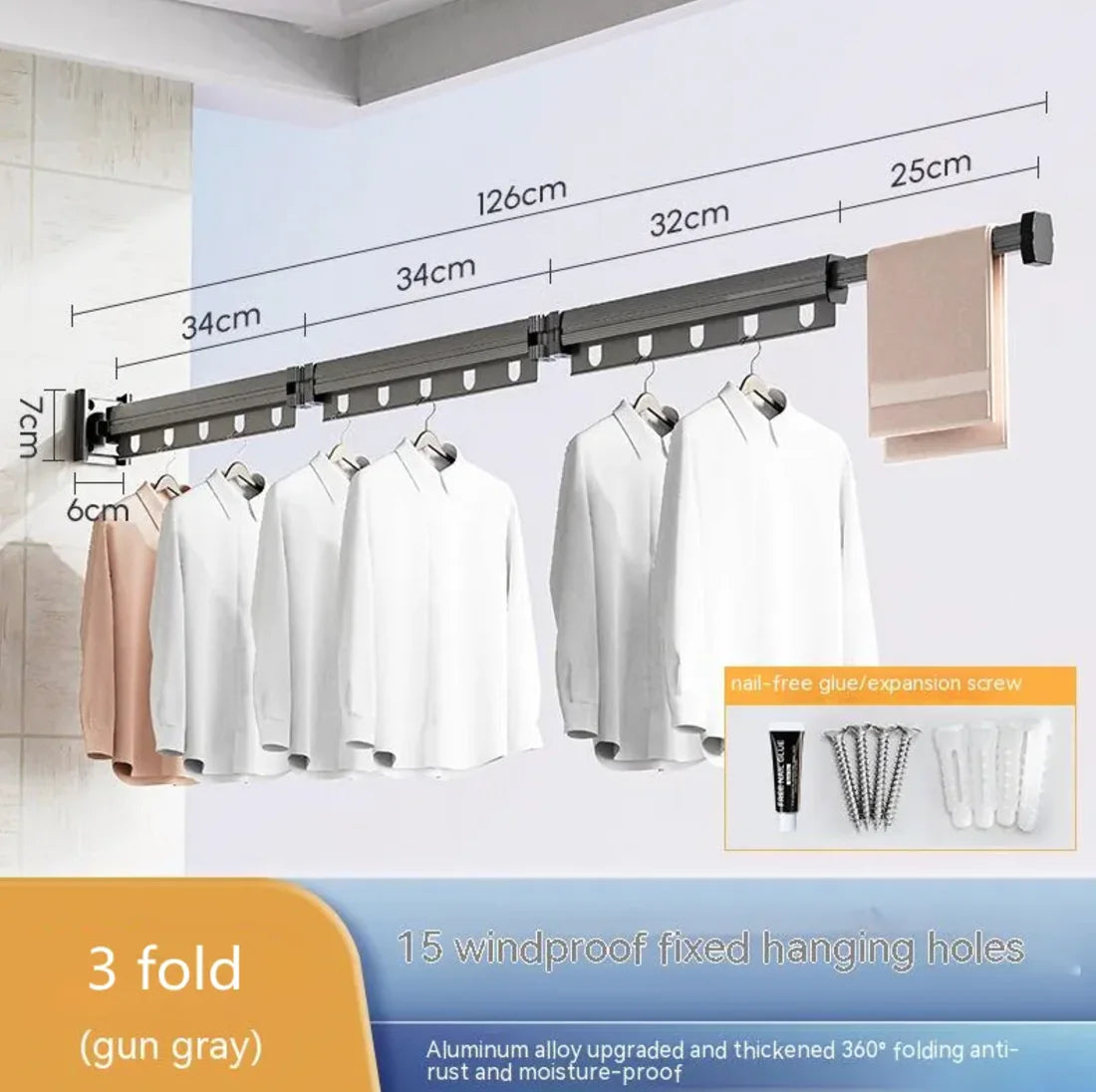 Retractable Aluminum Suction Cup Clothes Hanger