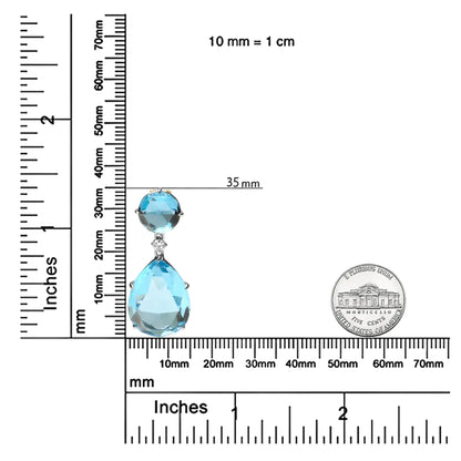 18K White Gold Diamond Accent and Round London Blue Topaz and Pear Cut Sky Blue Topaz Dangle Drop 18" Pendant Necklace (G-H Color, SI1-SI2 Clarity) - Anti Spier 