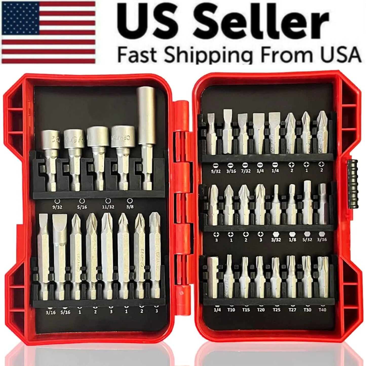 37 Piece Impact Screwdriver Bit Set Nut Driver Torx Phillips Tool Magnetic Drill